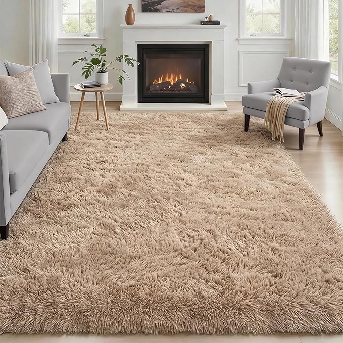 Area Rug Living Room Bedroom: 4x6 Fluffy Plush Shag Carpet Beige | For Kids Room Playroom Nursery Home Decor,Ultra Soft,Non-Slip Non-Shedding,Fuzzy Plush,Large Indoor Floor Carpet,Easy Clean