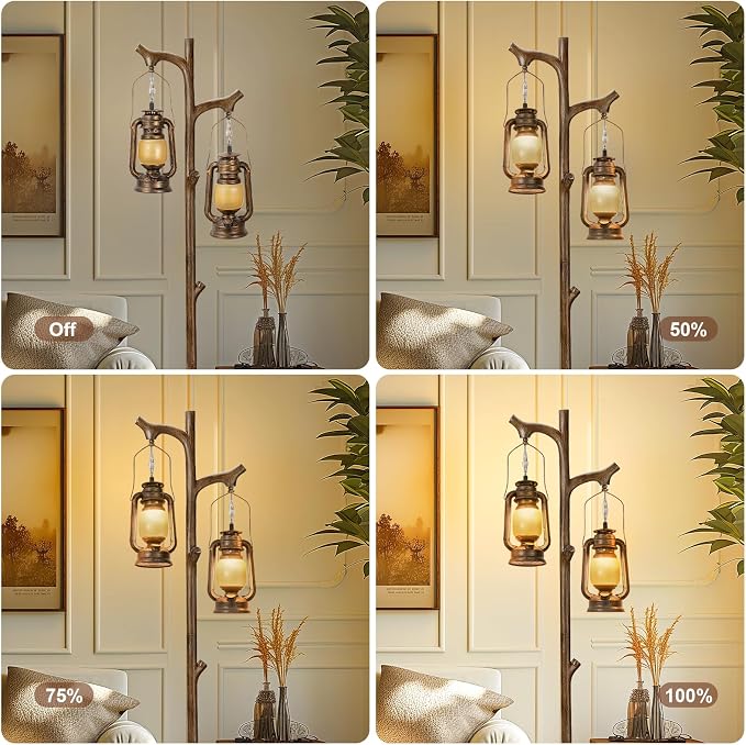Scenekoy 68" Rustic Tree Trunk Floor Lamp with Lantern, Stepless Dimmable | Farmhouse Country Brown Finish, Vintage Standing Lamp, Industrial floor Lamp, Decor for Bedroom Living Room Office Hotel