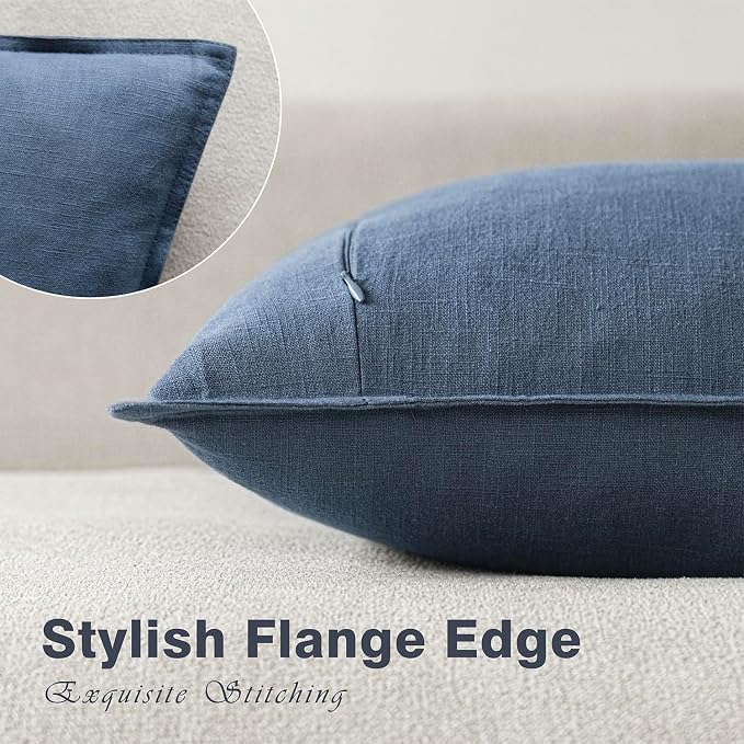 Foindtower Linen Solid Decorative Throw Pillow Covers 20x20 Inch Dark Blue | Pack of 2 Boho Farmhouse Pillowcase,Accent Neutral Cushion Covers,Morden Home Decor for Chair Couch Sofa Bedroom Living Room