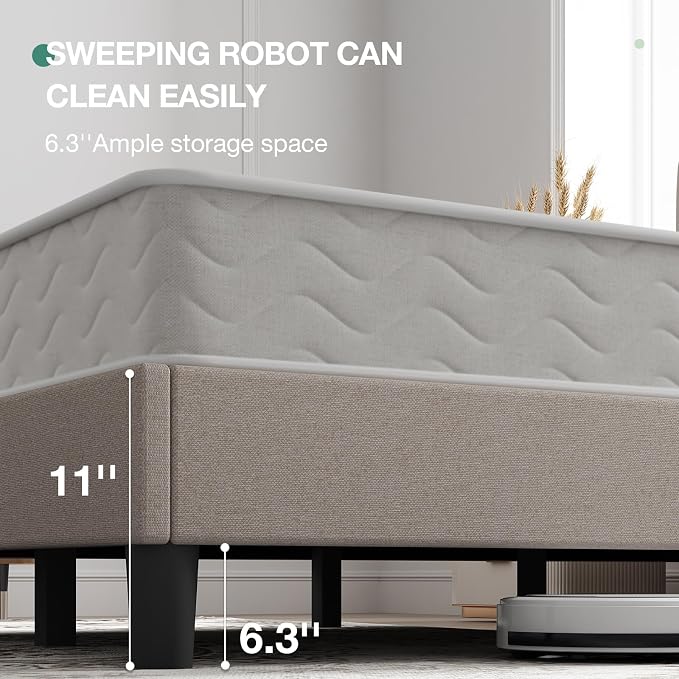 Novilla Full Size Bed Frame with Adjustable Headboard Platform Full Bed Frame with Linen Fabric Upholstered Headboard, No Box Spring Needed, Noise-Free, Wooden Slats Support, Easy Assembly, Beige