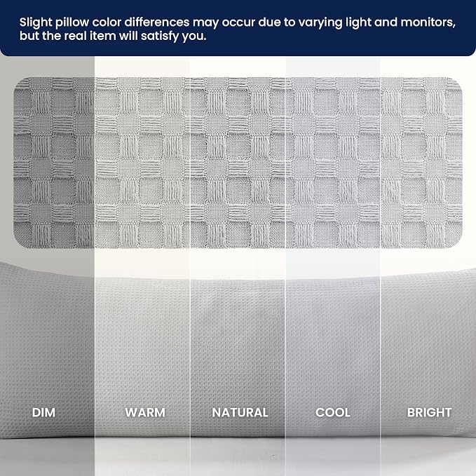 ZonLi Waffle Weave Body Pillow for Adults Side Sleeper - Memory Foam Insert Long Body Pillow 20 x 54 Inch, Gift for Men Women, Light Grey
