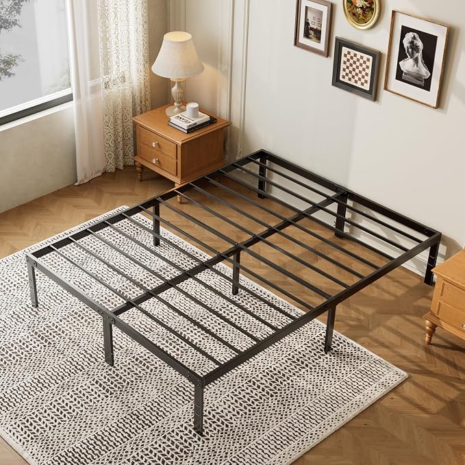 OLIXIS 14in Full Size Metal Platform Bed Frame - Heavy Duty 800LBS Mattress Foundation with Storage Space, No Box Spring Needed, Sturdy Steel Slat Support, Easy Assembly, Black