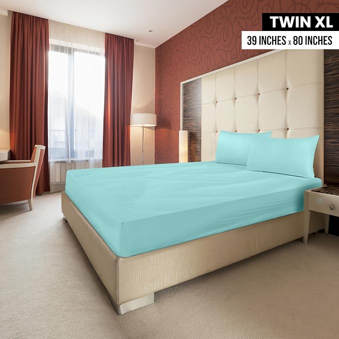 Utopia Bedding Twin XL Fitted Sheets - Bulk Pack of 2 Bottom Sheets - Soft Brushed Microfiber - Deep Pockets - Shrinkage & Fade Resistant - Easy Care (Twin XL, Spa Blue) | Hotel Comfort, Cooling & Breathable Cotton like Polyester, Easy Fit, Wrinkle & F...