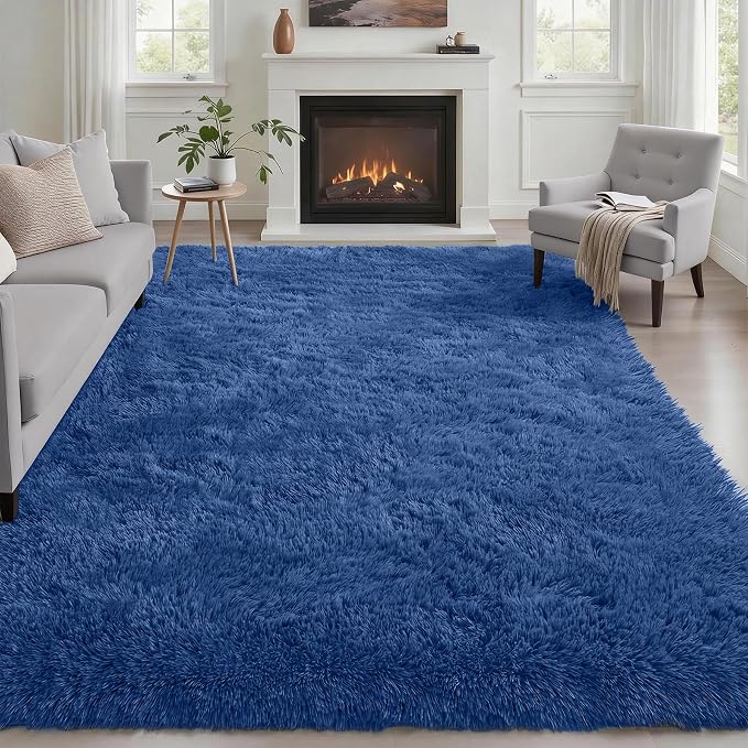 Area Rug Living Room Bedroom: 6x9 Fluffy Plush Shag Carpet Blue | For Kids Room Playroom Nursery Home Decor,Ultra Soft,Non-Slip Non-Shedding,Fuzzy Plush,Large Indoor Floor Carpet,Easy Clean