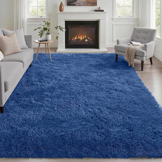 Area Rug Living Room Bedroom: 6x9 Fluffy Plush Shag Carpet Blue | For Kids Room Playroom Nursery Home Decor,Ultra Soft,Non-Slip Non-Shedding,Fuzzy Plush,Large Indoor Floor Carpet,Easy Clean