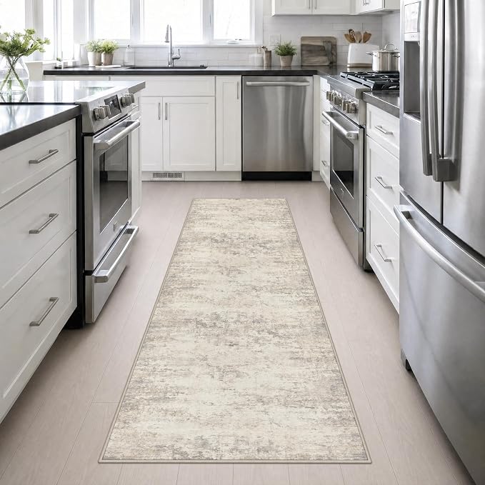 2.6x10 Washable Runner Rug:Modern Abstract Soft Carpet Brown Beige | For Hallway, Bedroom, Kitchen, Laundry, Bathroom,Door Mat,Modern Abstract,Machine washable,Non-Slip,Stain Resistant,Indoor