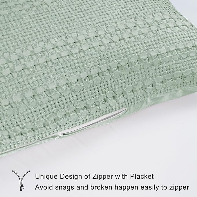 PHF 100% Cotton Waffle Body Pillowcase with Zipper, 1 Pack 20" x 54" Soft Skin-Friendly Pillow Sham, No Filling, Aesthetic Woven and Breathable Waffle Weave Body Pillow Cover for Bed, Mint Green