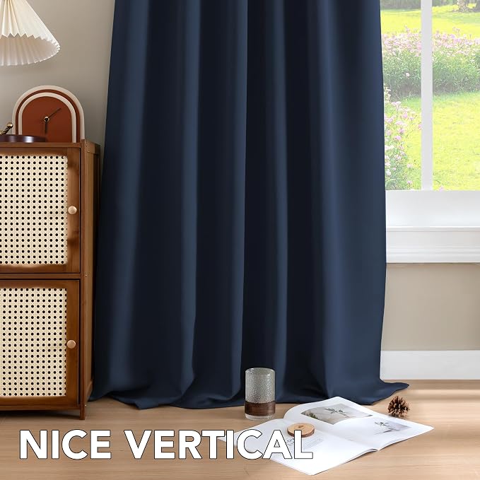 H.VERSAILTEX Blackout Curtains Thermal Insulated Window Treatment Panels Room Darkening Blackout Drapes for Living Room Back Tab/Rod Pocket Bedroom Draperies, 52 x 72 Inch, Navy Blue, 2 Panels