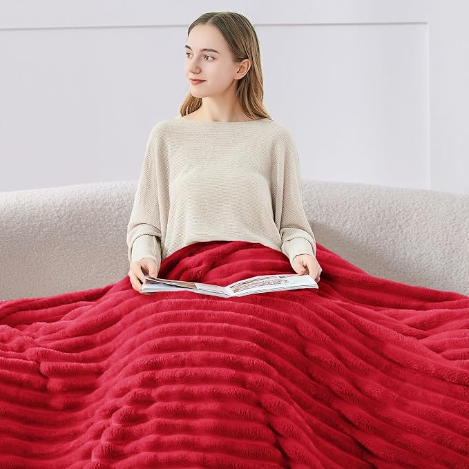 BEDELITE Striped Fleece Throw Blanket, Red, 50"x60" | 300GSM Microfiber Fleece, Soft Cozy, Lightweight Warm, Double-Sided Plush, Machine Washable, Gift, Room Decor, for Couch Sofa