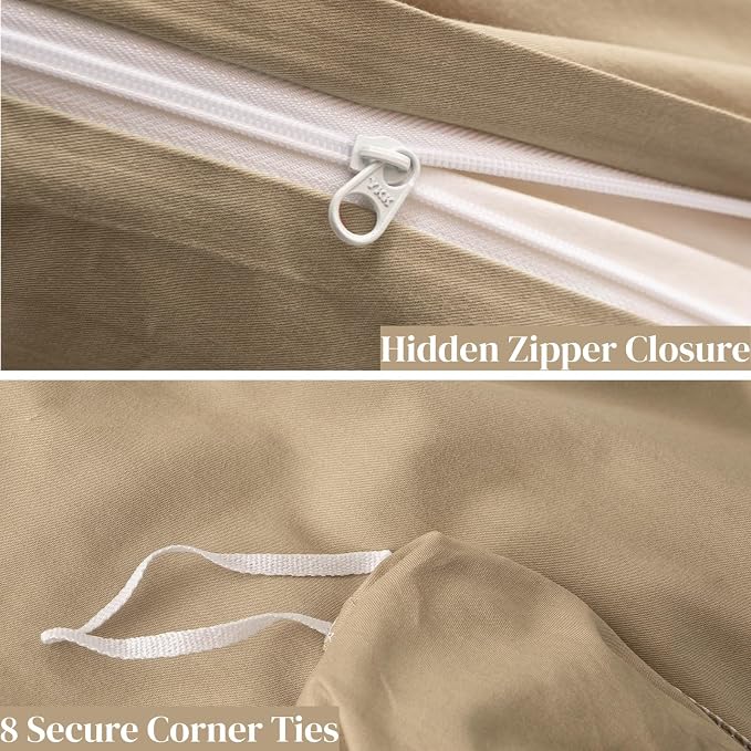 OAITE Duvet Cover Set 100% Washed Cotton Solid 3pcs | Soft,Durable,Long-staple Cotton,Hidden Zipper with 8 Interior Corner Ties,2 Pillowcases,68"X90"