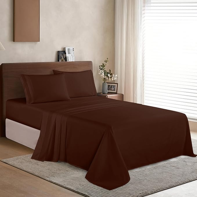 Elegant Comfort Luxury Soft 1500 Thread Count Egyptian Quality 3-Piece Sheet Wrinkle and Fade Resistant Bedding Set, Deep Pocket up to 16inch Twin/Twin XL Chocolate Brown