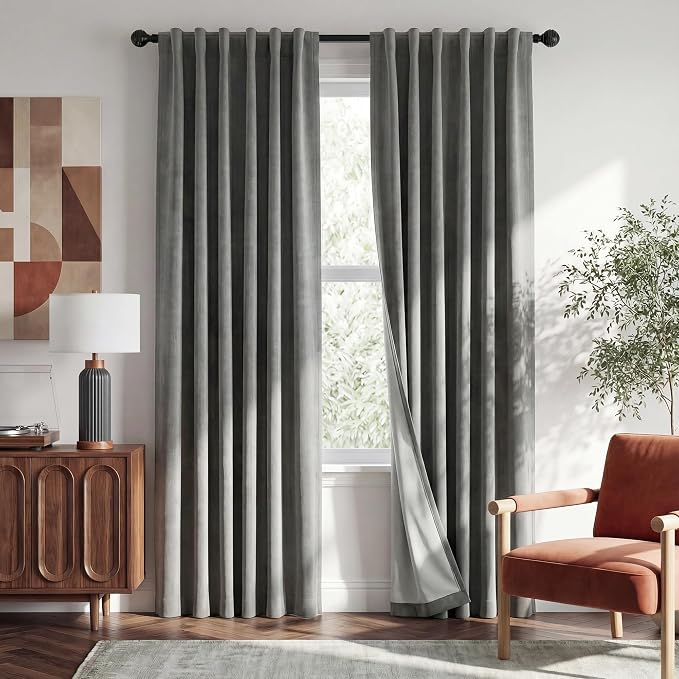 RYB HOME Grey 100% Blackout Curtains 84 Inch Long for Bedroom | Thermal Insulated Privacy Energy Saving, for Bedroom Living Room Window Office Home Theater Nursery, W52 x L84, 2 Panels