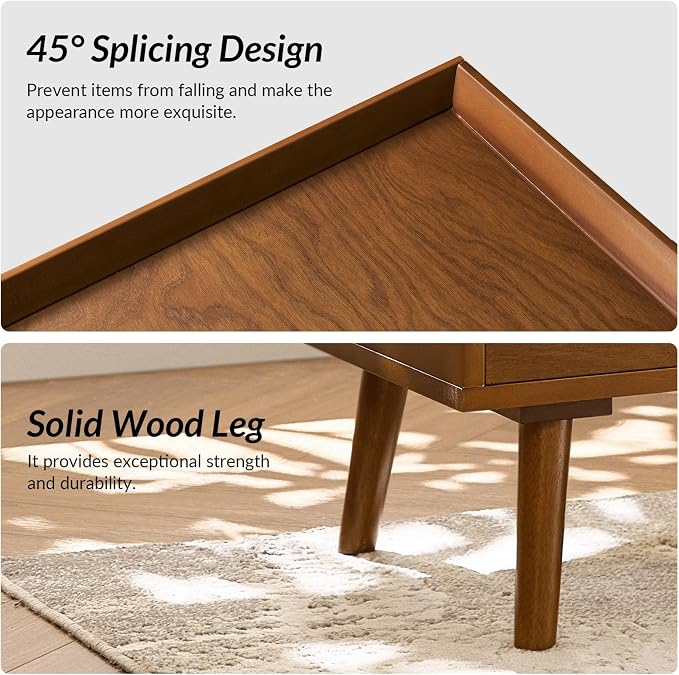 HULALA HOME 2-Drawer End Table with Charge Station, Set of 2 Acorn | Mid-Century Modern Style, Pull-Out Shelf, Wood Legs, Cable Management