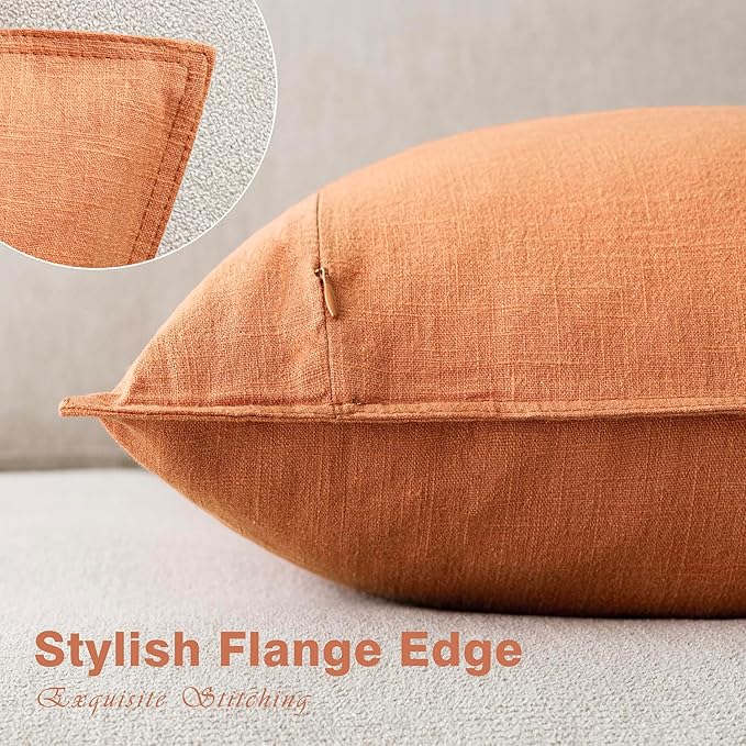 Foindtower Linen Solid Decorative Throw Pillow Covers 20x20 Dusty Orange | Pack of 2 Boho Farmhouse Pillowcase,Accent Neutral Cushion Covers,Morden Home Decor for Chair Couch Sofa Bedroom Living Room