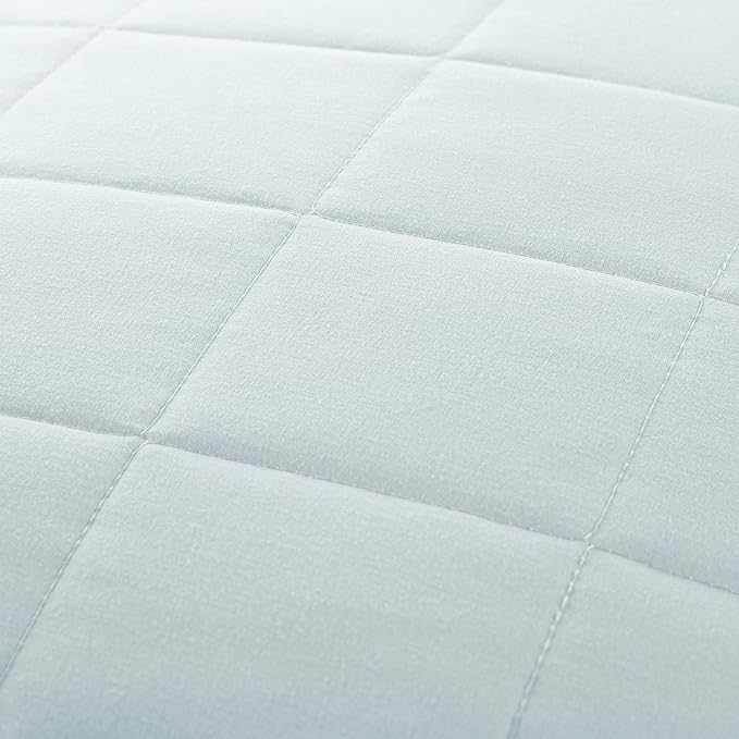 Merit Linens Classic Quilt Coverlet Soft Set in Square Stitching - Full/Queen Pale Blue