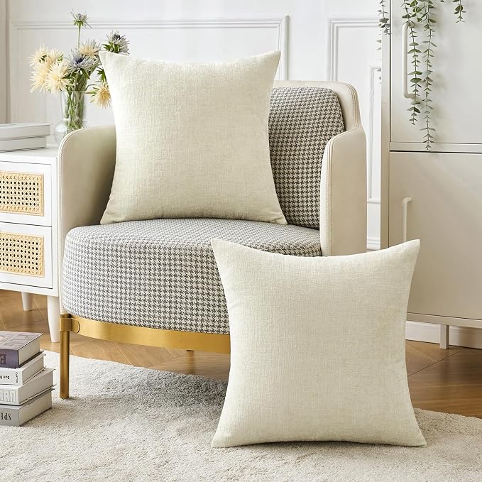 MIULEE Soft Chenille Throw Pillow Covers Cream 20x20 Inch Pack of 2 | Modern Home Decor, Classic Decorative Pillows, Solid Dyed Cases, Boho Couch Cushion Covers for Sofa Bed Living Room