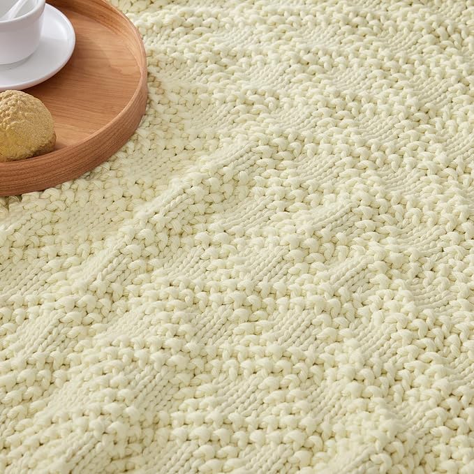 Anysay Knitted Weighted Blanket for Adult,Chunky Knit Throw 50''*60'' 10lbs | Cooling Weighted Blanket for Sleep Breathable Machine Washable Fall Heavy Blanket for Room Decor(Cream White)
