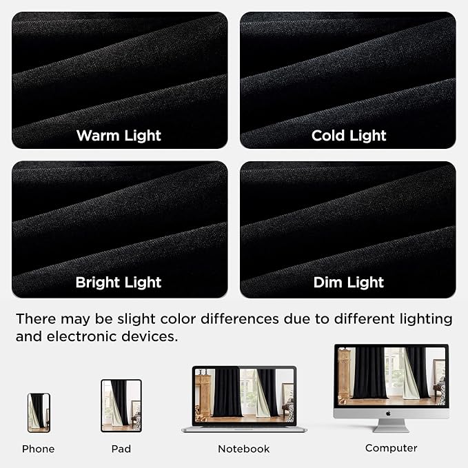 Joydeco 100% Blackout Curtains Velvet Black Out Curtain 90 Inch Drapes | for Bedroom Living Room, Heat and Light Blocking, Thermal Insulated Luxury Heavy Duty Curtain 2 Panels Grommet Top