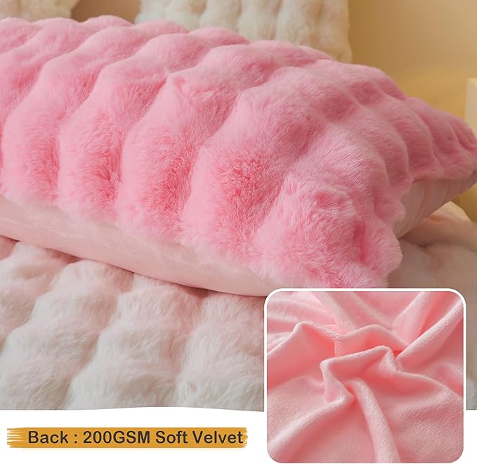 LIFEREVO Fluffy Faux Rabbit Fur Body Pillow Cover 20"x54", Pink | Soft Bubble Shaggy Bed Pillowcase with Zipper Closure, Long Plush Furry Pillow Case for Bedroom Pregnant Women Side Sleeper