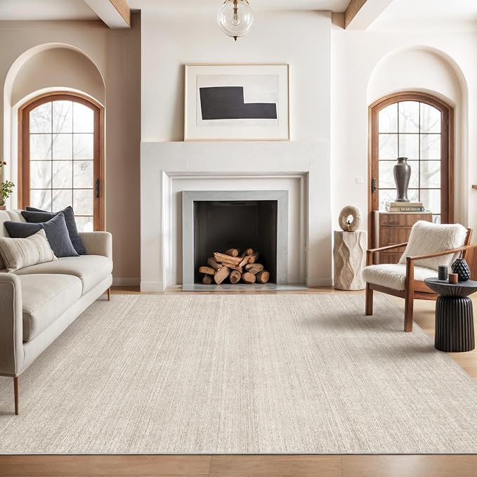 6x9 Area Rugs Non Slip, Large Washable Rugs for Living Room, Beige | Soft Low Pile, Thin & Lighweight Carpet, Folable Stain Resistant Modern Indoor Floor Mat for Bedroom, Dining Room, Home Decor
