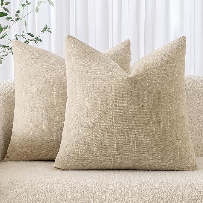 MIULEE 26x26 Inch Euro Textured Chenille Throw Pillow Covers Beige | Pack of 2 Decorative Soft Throw Pillows,Solid Textured Cushion Covers,Modern Home Decor for Bed Couch Sofa Bedroom Livingroom