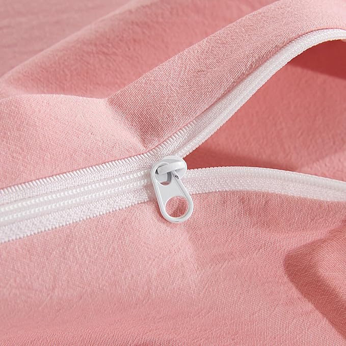 NEXHOME PRO Duvet Cover Twin 100% Washed Cotton, Organic Natural Linen Like Textured, Breathable, Durable, Home Bedding Set, Heathered Pink 6890