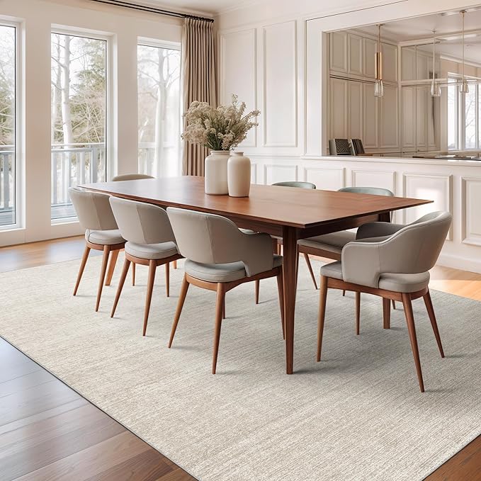 5x8 Area Rug Non Slip, Large Washable Rugs for Living Room, Beige | Soft Low Pile, Thin & Lighweight Carpet, Folable Stain Resistant Modern Indoor Floor Mat for Bedroom, Dining Room, Home Decor