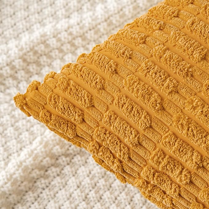MIULEE Corduroy Decorative Throw Pillow Covers 16x16 Gold Yellow Pack of 2 | Soft Boho Striped Pillow Covers Modern Farmhouse Home Decor For Sofa Living Room Couch Bed