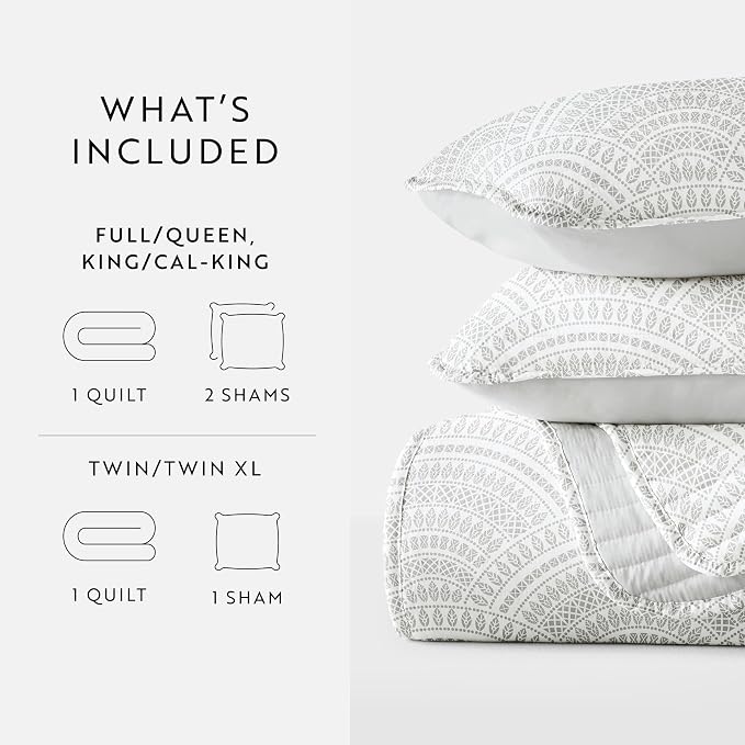 Merit Linens Soft Quilt Coverlet Bedding Set - Pattern/Solid Reversible - Twin/TwinXL Light Gray