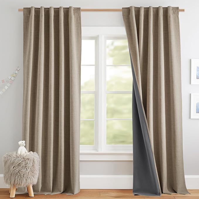 NICETOWN 100% Blackout Linen Curtains 84 inches Long 2 Panels, Burlap | Farmhouse Style, Thermal Insulated, Privacy Window Draperies for Flat Bedroom, Living Room, W42" x L84" per Panel
