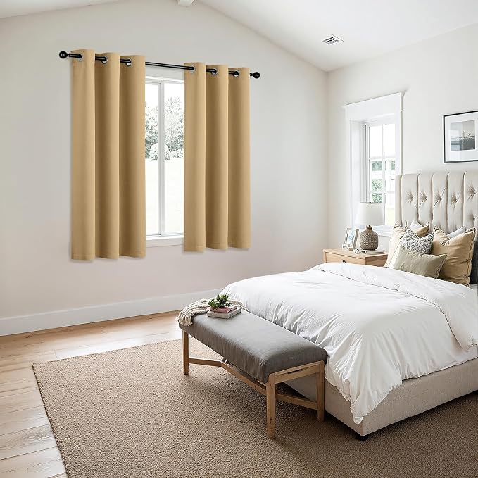 MIULEE Blackout Curtains for Bedroom 2 Panels 40 x 54 Inch Long Gold | Thermal Insulated, Living Room Darkening Grommet Drapes, Noise Reducing, Light Blocking Window Treatments