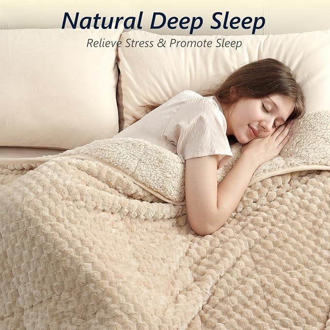 Mr. Sandman Weighted Blankets for Adults, Queen Size 80 x 87 Inches, 25lbs | Machine Washable; Soft Warm Sherpa Fleece; Jacquard Flannel Filled with Glass Beads; Heavy Throw for Sleep and Calm; Khaki