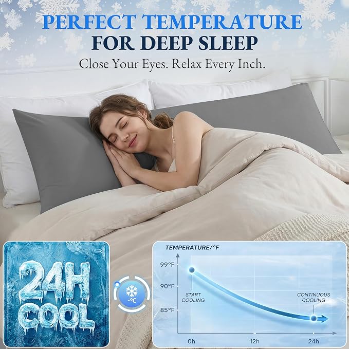ELNIDO QUEEN Cooling Body Pillow Insert with Cover – Breathable Long Body Pillow for Side Sleepers, Soft Support Bed Pillow for Adults, 20x54 Inches Grey