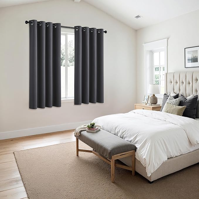 MIULEE Blackout Curtains for Bedroom 2 Panels 55 x 68 Inch Long Dark Grey | Thermal Insulated, Living Room Darkening Grommet Drapes, Noise Reducing, Light Blocking Window Treatments