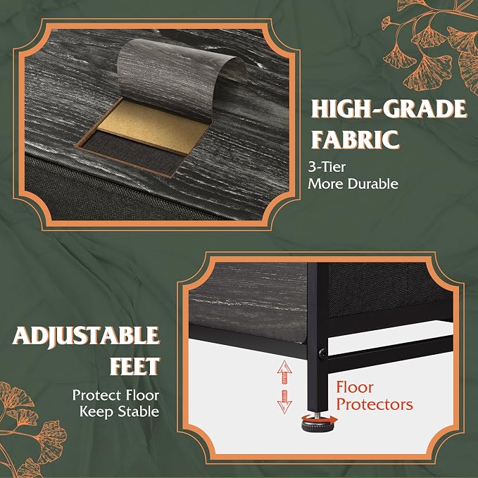WLIVE Tall Dresser for Bedroom, 9 Drawer Chest of Drawers, Black Wood Grain | 9 roomy fabric drawers, Tall storage design, Bedroom or closet use, Sturdy steel frame, Smooth wood tabletop