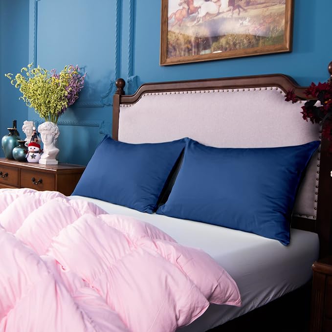 NTBAY King Egyptian Cotton Sateen Pillowcases, Set of 2, Navy Blue | 500 Thread Count Egyptian Cotton Sateen with Envelope Closure, 2 Pack 20 x 36 Inch Pillowcases, Insert Not Included