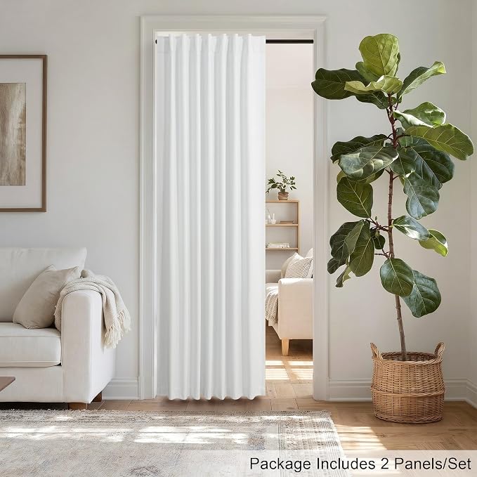 Complete Blackout Curtains White 80 Inches Long Kitchen Curtain Custom Drape for Cabin Door 2 Panels Sound Proof Draft Cold Warm Sun Blocking Modern Living Room Retro Beach Back Tab Cortinas Para Sala