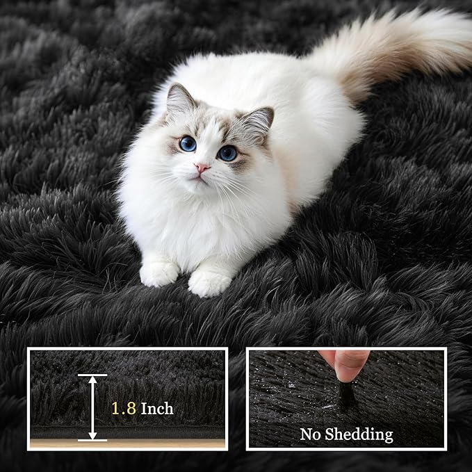 8x10 Area Rug Living Room Bedroom: Fluffy Plush Shag Carpet Black | For Kids Room Playroom Nursery Home Decor,Ultra Soft,Non-Slip Non-Shedding,Fuzzy Plush,Large Indoor Floor Carpet,Easy Clean