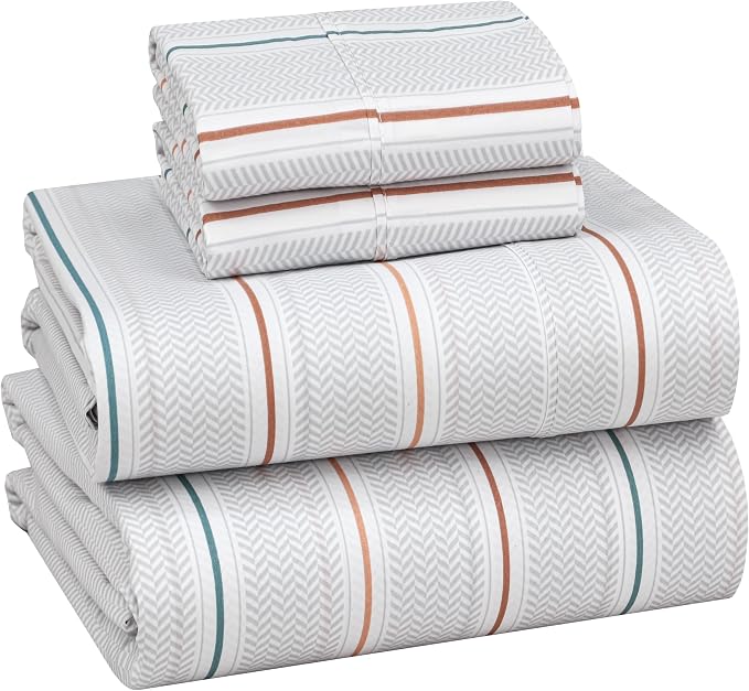 RUVANTI 100% Cotton Percale Sheets California King Chevron Twill Stripe | Crisp Cooling for Hot Sleepers, Deep Pocket 14", Soft Breathable & Durable, Hotel-Style 4 Piece Set
