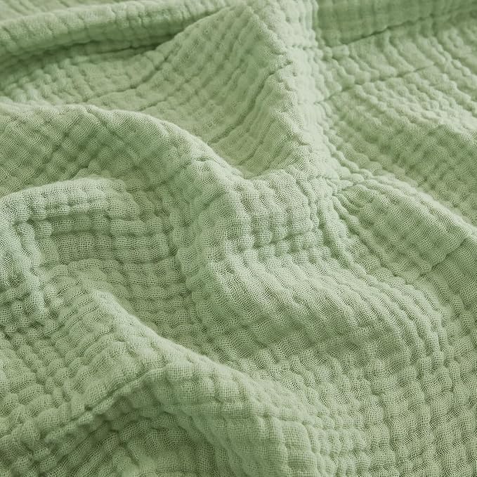 EMME Muslin Blankets for Adults Throw Blanket for Couch Breathable Gauze Soft Lightweight Airy Sage Green Throw XL 50" x 71"