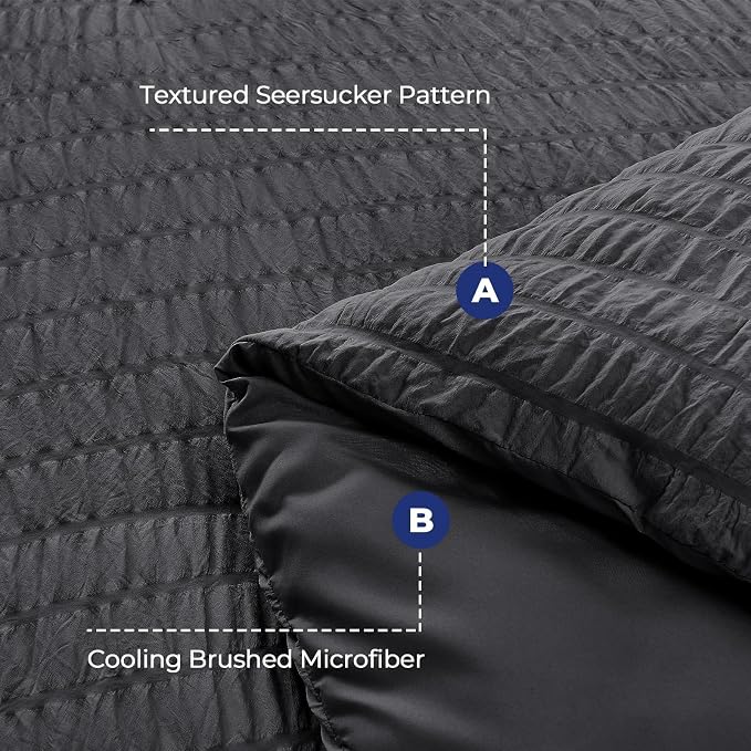 HYMOKEGE Twin XL Comforter Set Seersucker 5 Pieces, All Season Luxury Bed in a Bag for Bedroom, Bedding Set with Comforter, Sheet, Pillowcase & Sham, Dark Grey