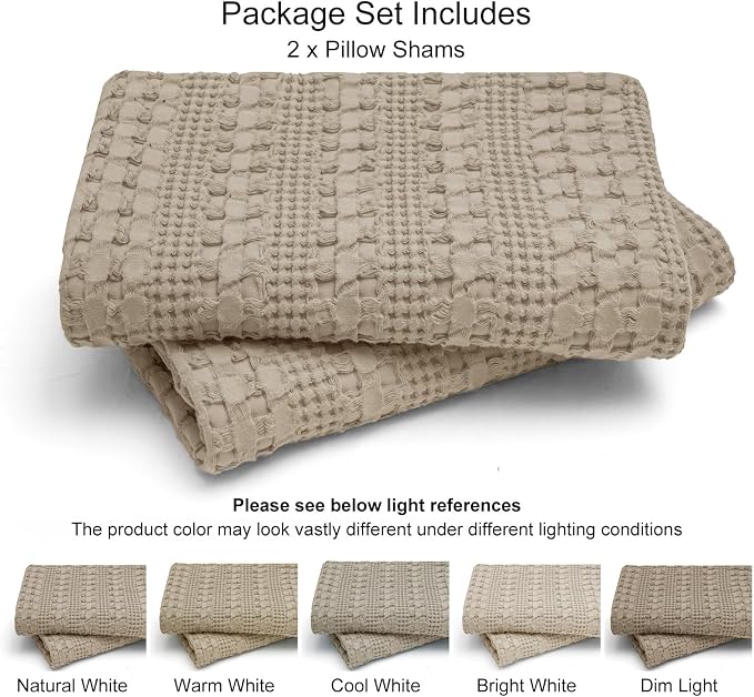 PHF 100% Cotton Waffle Weave Euro Sham Covers, 2 Pack 26" x 26" Bed Pillow Covers for Elegant Home Decor, No Filling, Luxury Aesthetic Soft Euro Pillow Cases for Bed, Simply Taupe