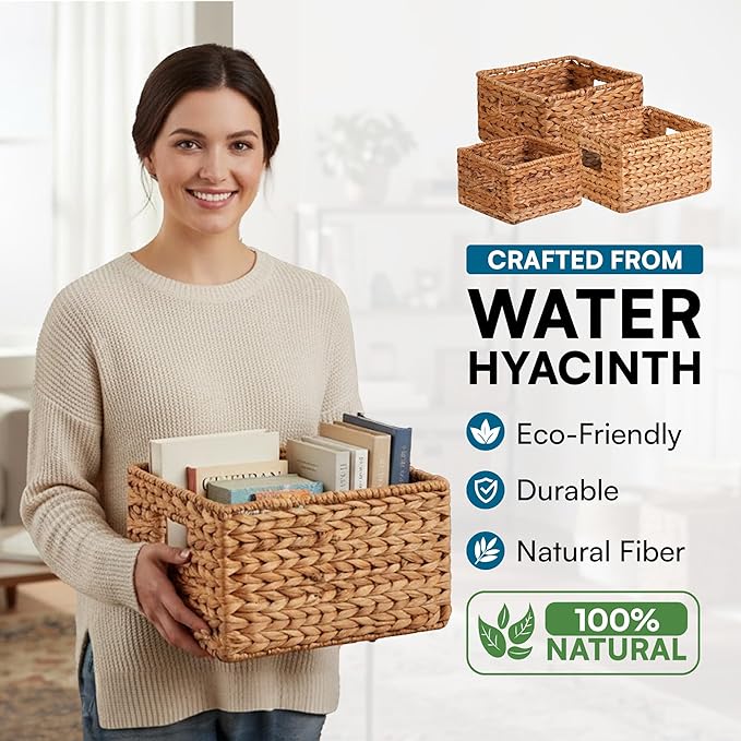 Honey-Can-Do Woven Water Hyacinth Wicker Storage Baskets, Nesting Set of 3