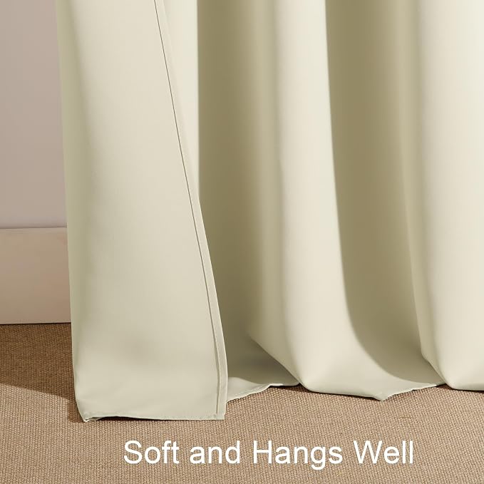 PONY DANCE Beige Curtains for Living Room 54 inch Length, Thermal Insulated Rod Pocket Black Out Window Drapes for Bedroom, Light Beige Room Darkening Privacy Covering, W 42 x L 54 inch, 2 Panels