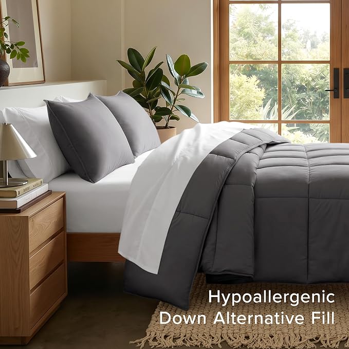 Bare Home Comforter Set (Oversized King, Forged Iron Grey) | 1800 Ultra-Soft, All-Season, Breathable, Hypoallergenic, Premium 1800, Warm, Cozy