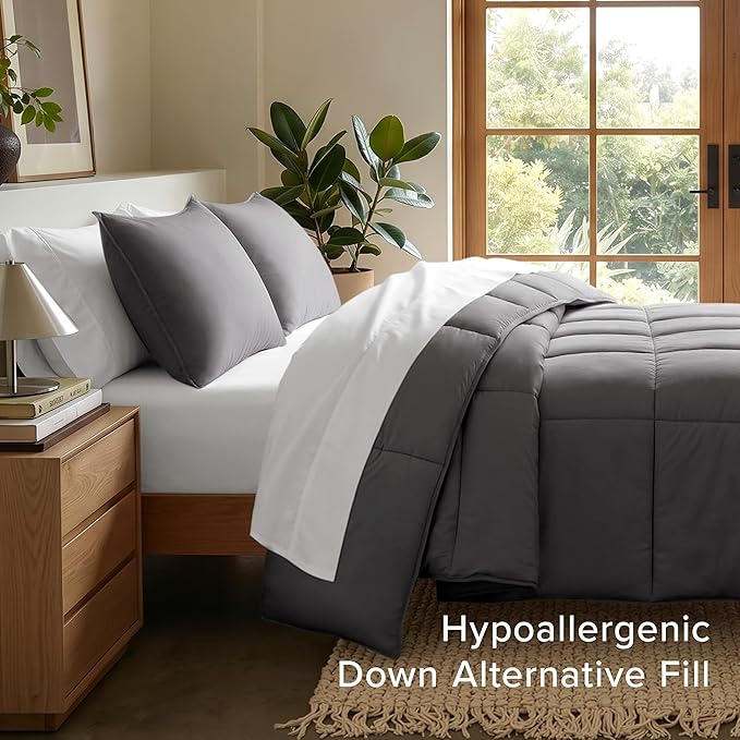 Bare Home Comforter Set (King/Cal King, Forged Iron Grey) | 1800 Ultra-Soft, All-Season, Breathable, Hypoallergenic, Premium 1800, Warm, Cozy