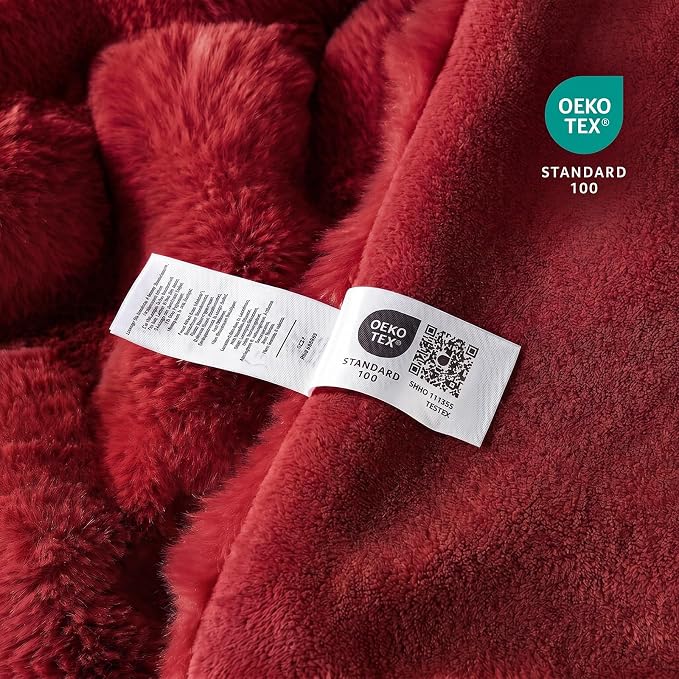 Cozy Bliss Faux Fur Throw Blanket for Couch, Fuzzy Soft Plush Thick Bubble Blanket for Sofa Bedroom Living Room, 60 * 80 Inches Red