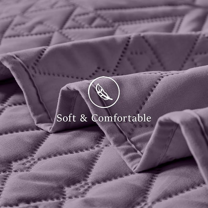 akkialla Twin Quilt Set, Grayish Purple Lightweight Microfiber Bedspread Coverlet, Boho Geometric Pattern, Soft All-Season Bedding, 2-Piece (1 Quilt, 1 Pillow Sham)