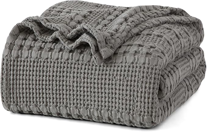 PHF Lightweight 100% Cotton Waffle Blanket for Bed, Twin XL, Dark Grey | Pre-Washed Soft Cotton Comfort, Breathable Layering Warmth for Fall & Winter, Couch & Guest Room, Couch, Home Decor & Gifts