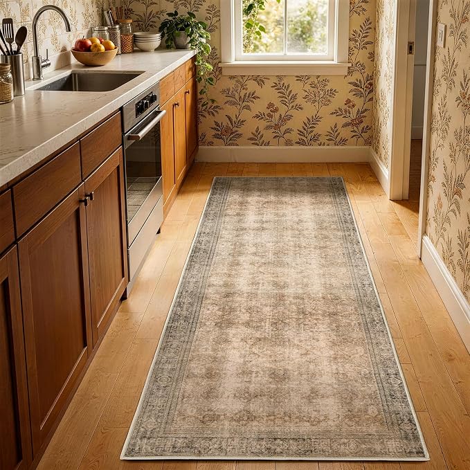 LIANLAM 2x6 Washable Area Rug, Vintage Boho Traditional Pattern, Non-Slip Stain Resistant Rug for Living Room Bedroom(2x6,Brown/Boho)